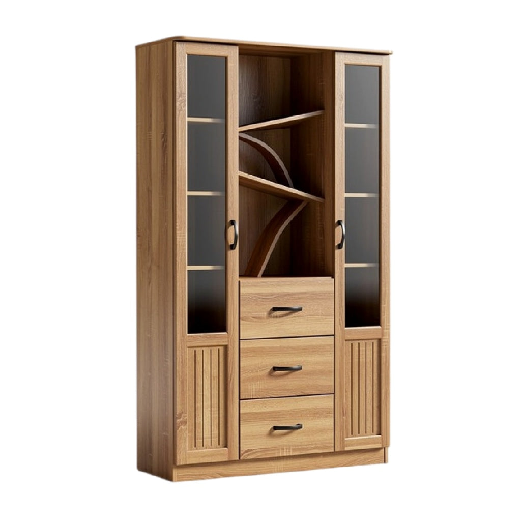 **Technische Titel in het Nederlands: Moderne Houten Kast met Glazen Deuren en Lades**