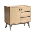 **Technische titel in het Nederlands: Moderne houten kast met patroon en metalen handgrepen**